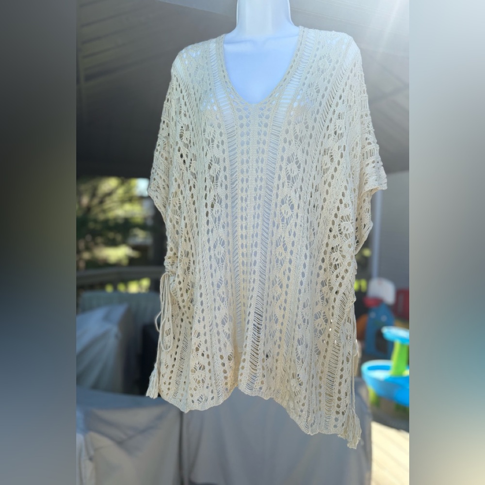 Elegant Cream Crochet Tunic, Size: OS see measurements